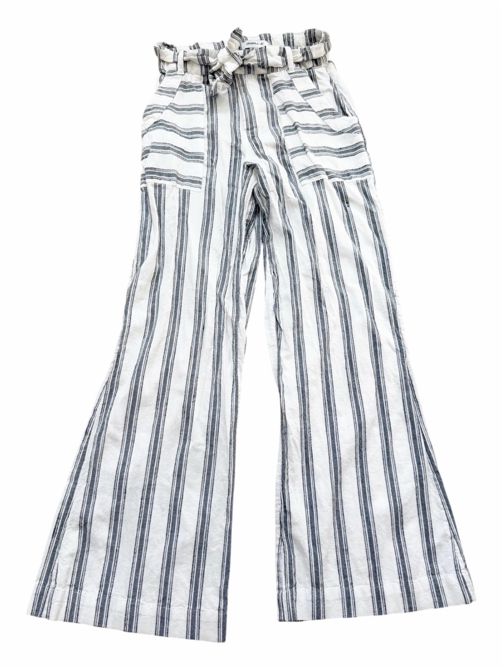 O'Neill Cream & Black Nautical -Stripe Wide Leg Pants Cotton-Blend Size Small